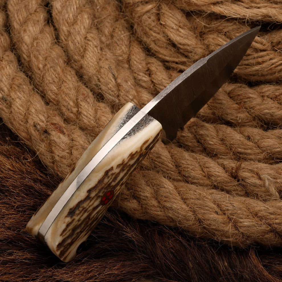 Antler Horn Handle Custom Handmade Skinner knife with leather wrap || drs knives hub