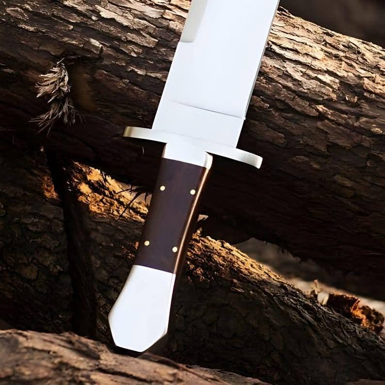 Premium J2 Steel Bowie Knife – Handmade Hunting Blade with Wood/Steel Handle & Leather Sheath | DRSKNIVES HUB