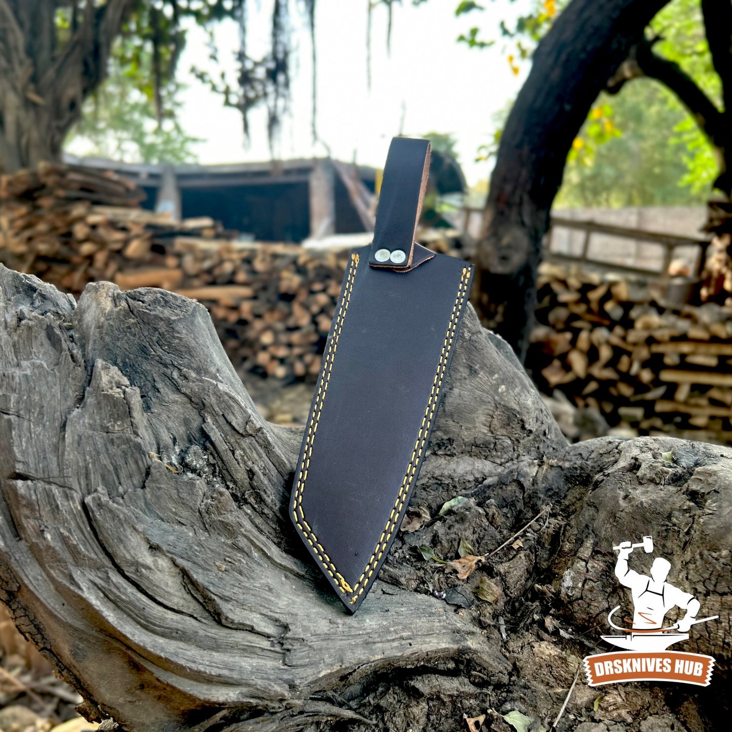 J2 STEEL HANDMADE CHEF KNIFE WITH LEATHER SHEATH COVER || DRS KNIVES HUB