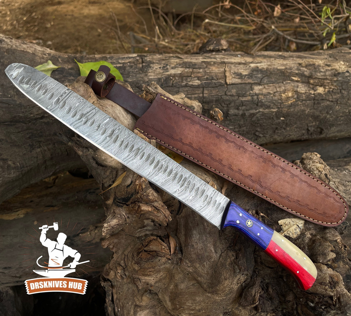 Texas Flag Handle Brisket Knife With Leather Sheath Cover | DRSKNIVES HUB