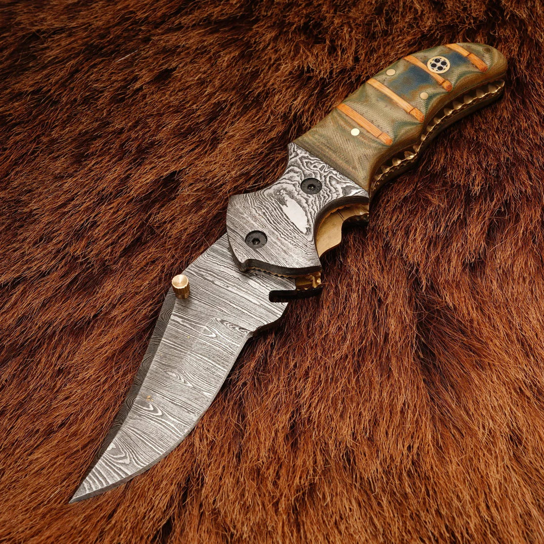 Damascus steel handmade folding knife Everyday Carry with leather pouch || drs knives hub