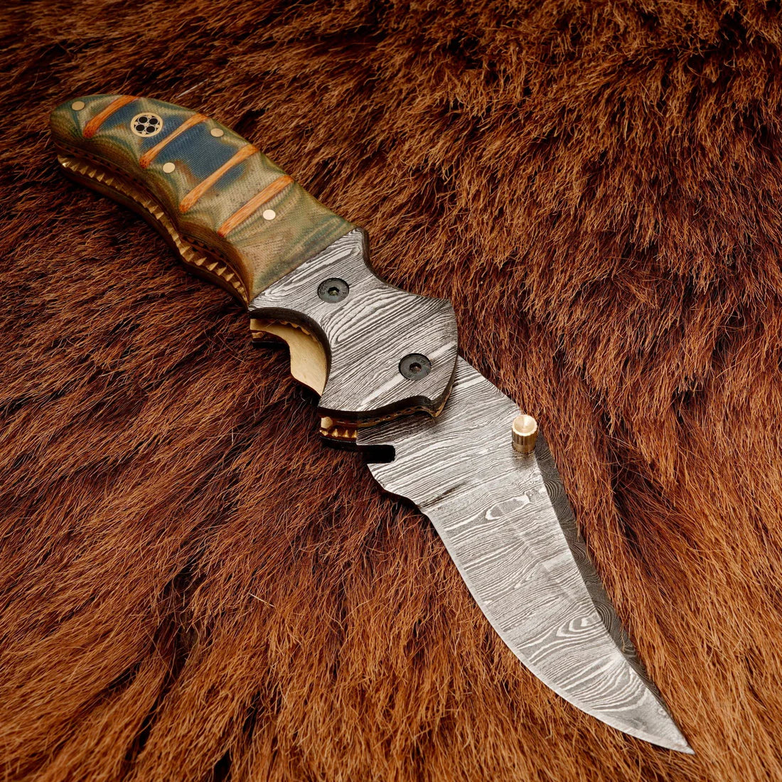 Damascus steel handmade folding knife Everyday Carry with leather pouch || drs knives hub