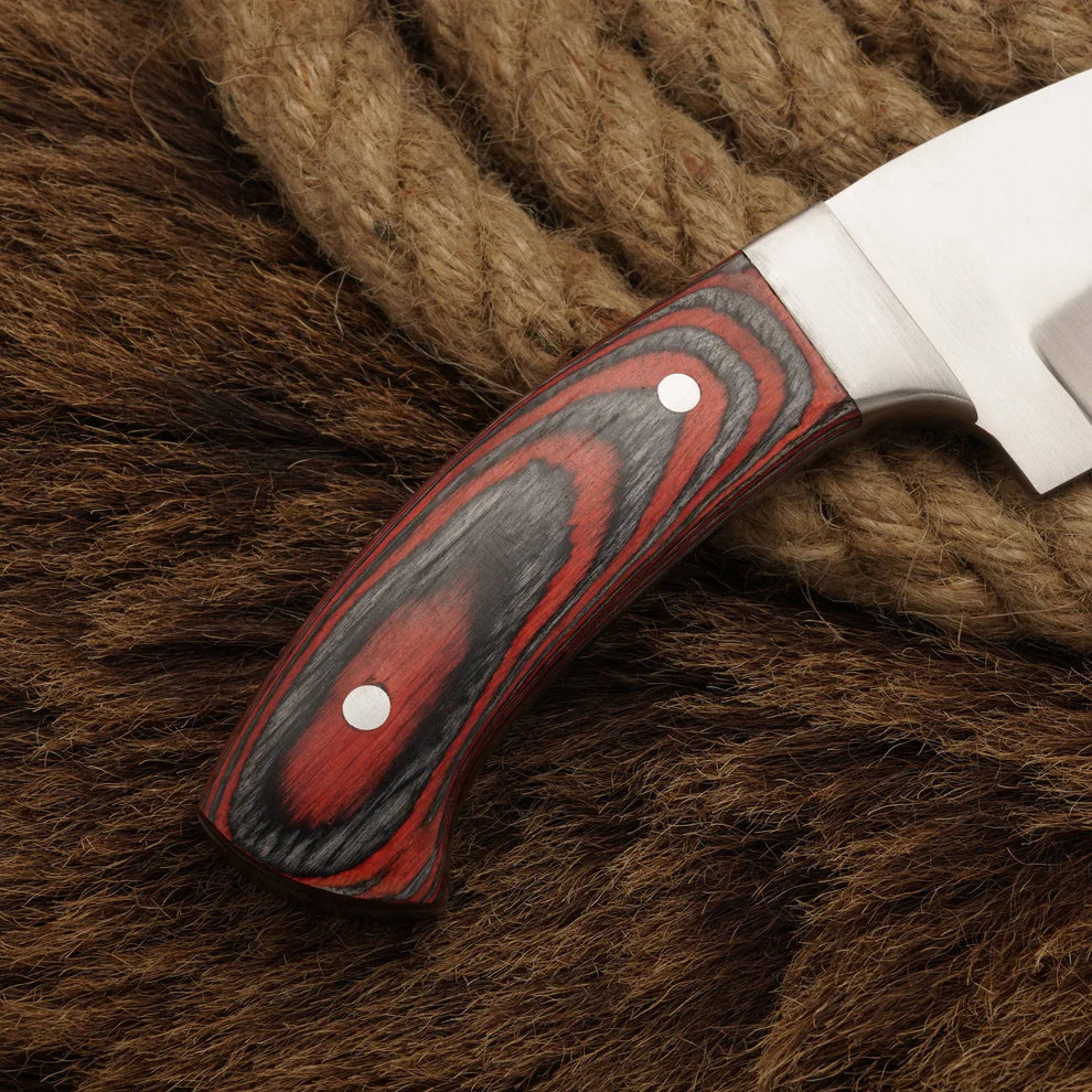 d2 steel handmade skinner knife wood handle with leather wrap || drs knives hub