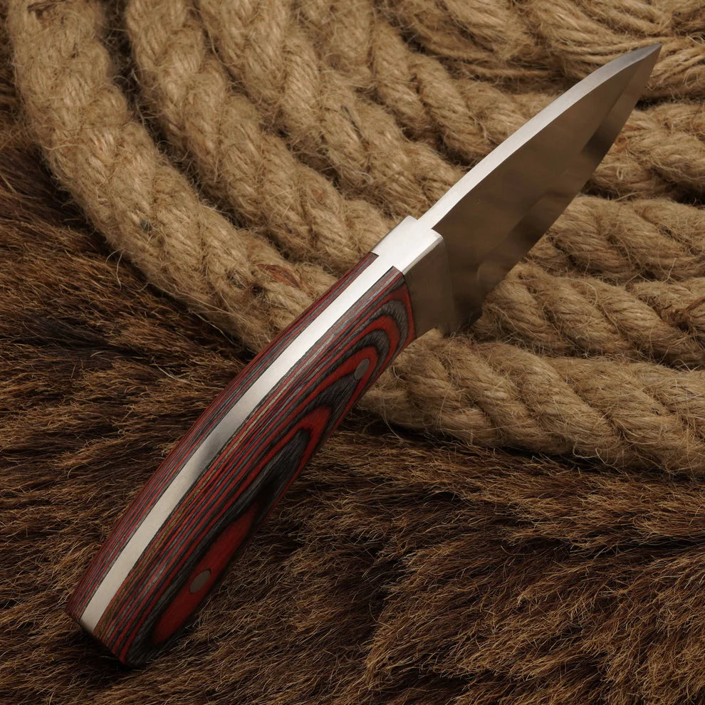 d2 steel handmade skinner knife wood handle with leather wrap || drs knives hub