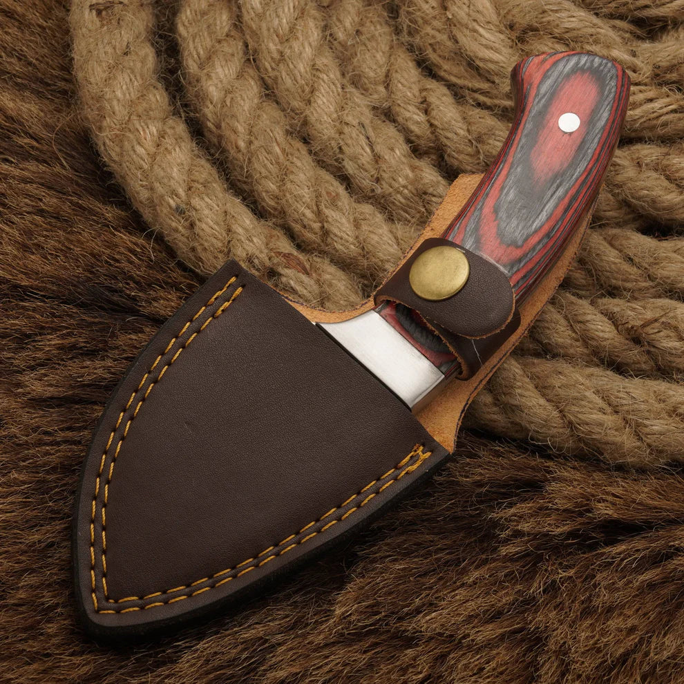 d2 steel handmade skinner knife wood handle with leather wrap || drs knives hub