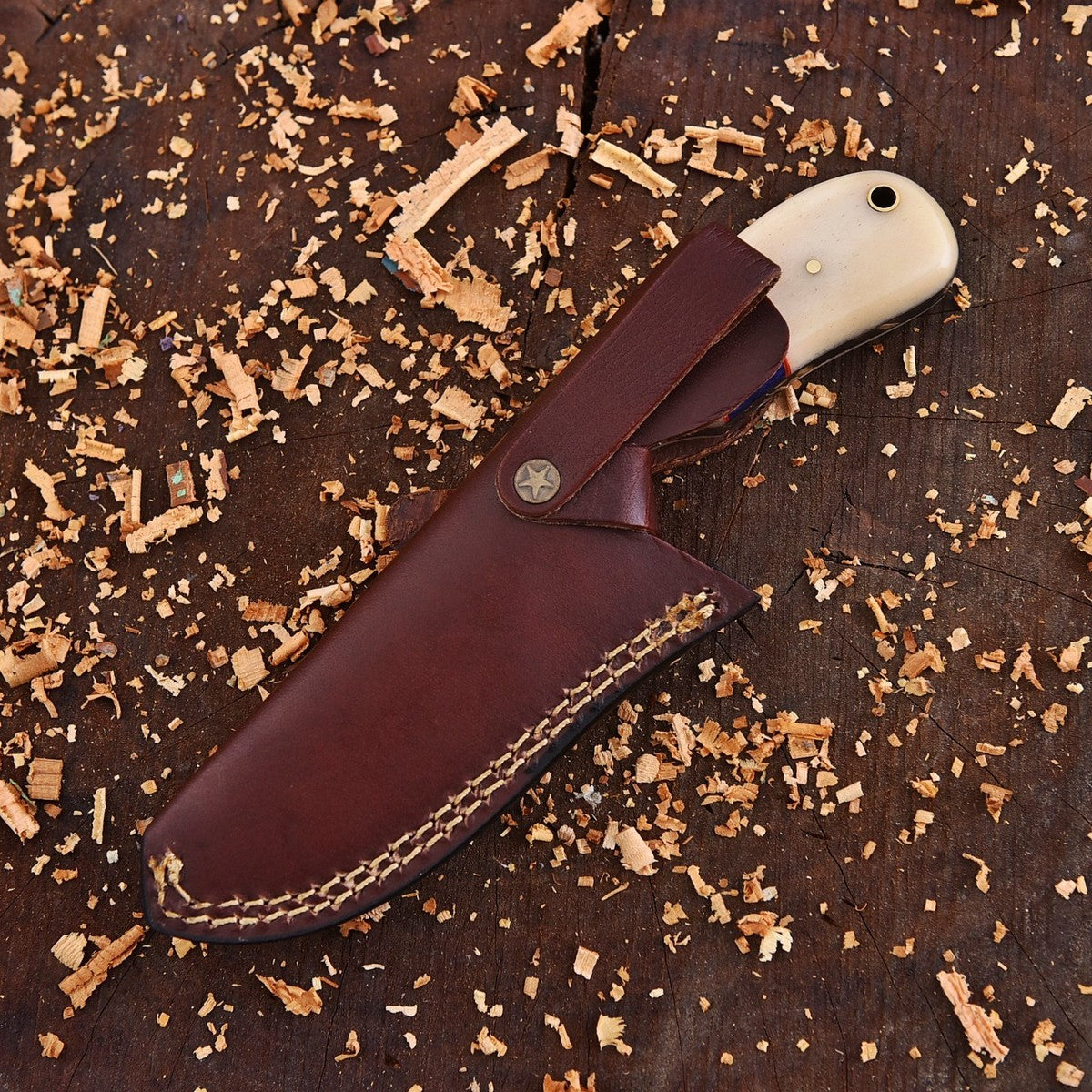 Damascus Steel Holy Wire Cut Bull Cutter Knife With Sheath