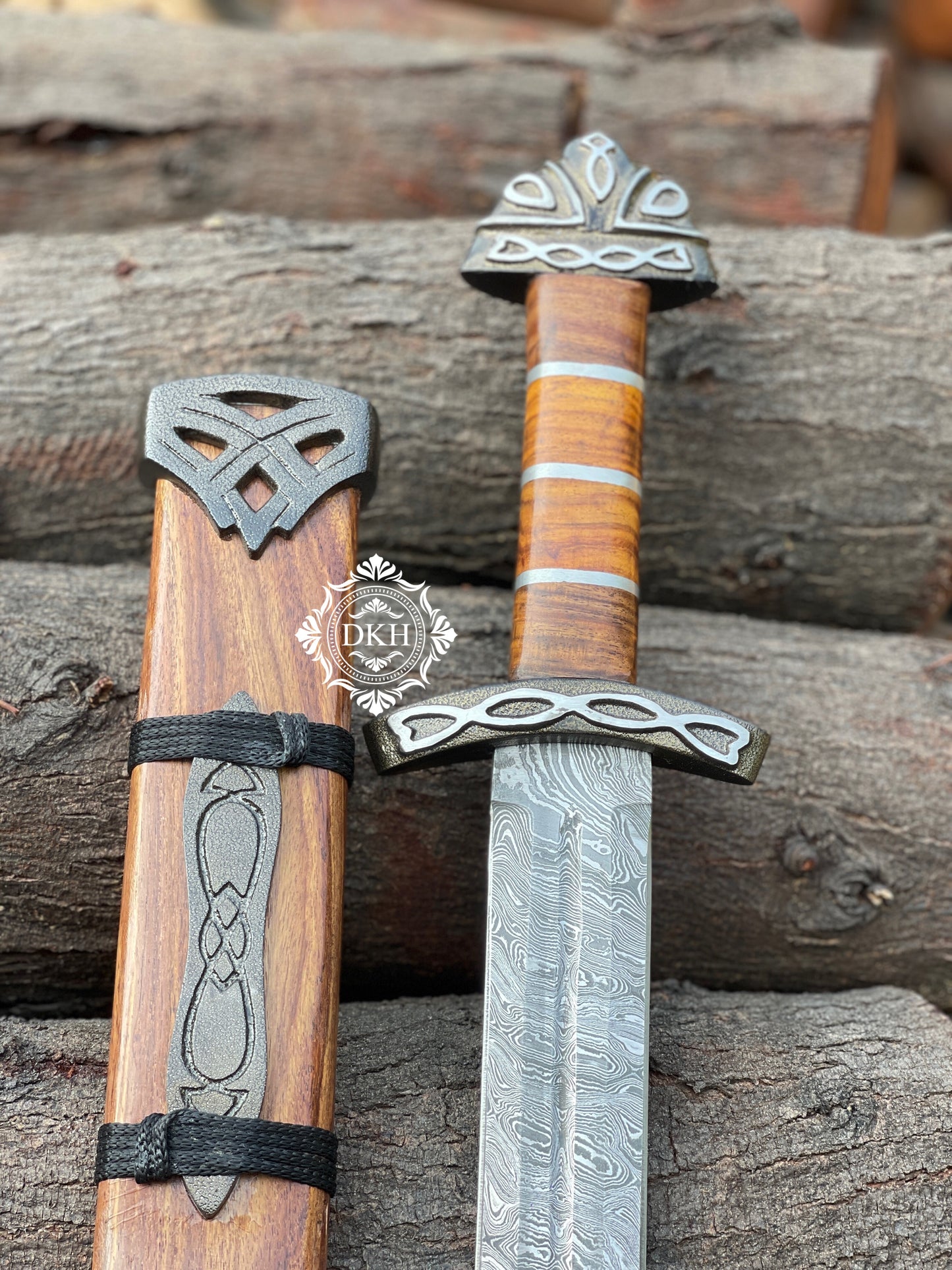 Rose Wood Handle Sword Custom Handmade Damascus Steel Sword