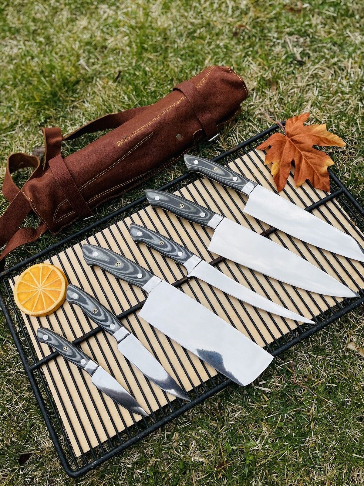 CHEF KNIVES SET WITH LEATHER ROLL KIT BAG || DRS KNIVES HUB