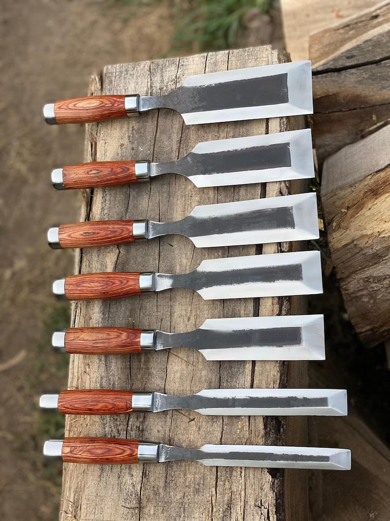 Hand Forged Chisel Set with Wooden Handles, Woodworking Tools
