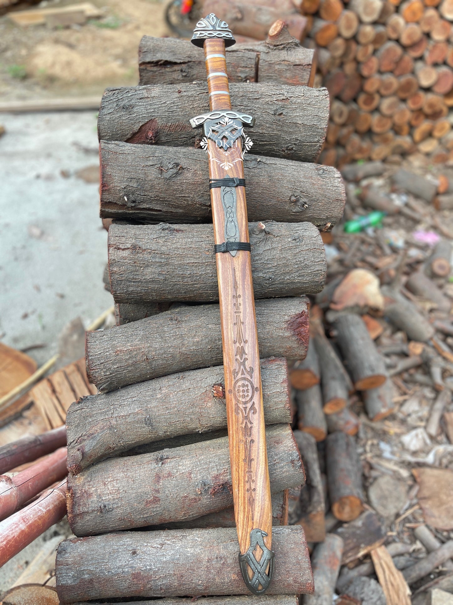 Rose Wood Handle Sword Custom Handmade Damascus Steel Sword