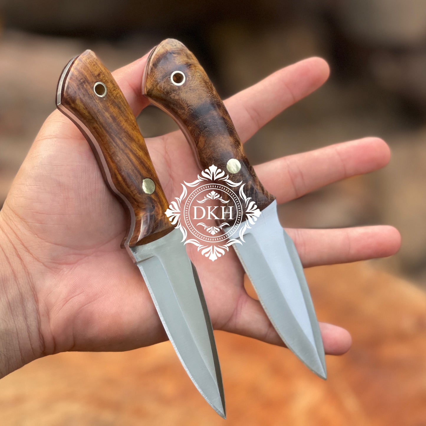 Pair Of Stainless Steel Handmade Skinner Knives With Leather Roll kit