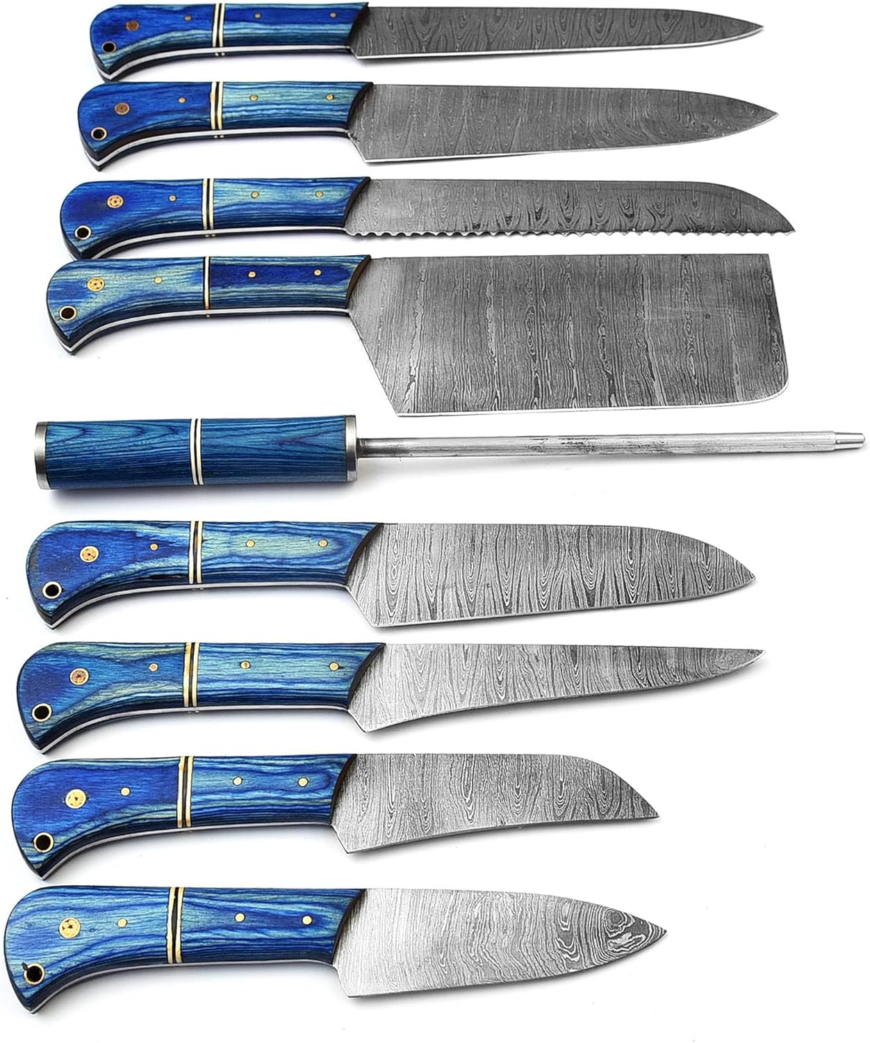 HANDMADE DAMASCUS STEEL UTILITY CHEF SET WITH LEATHER ROLL KIT BAG || DRS KNIVES HUB
