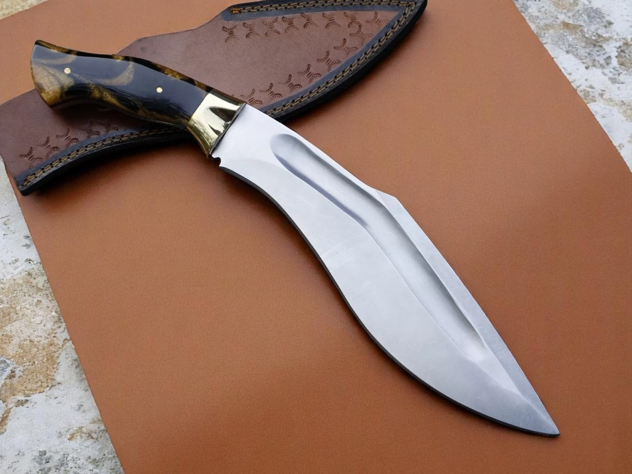 Resin Handle Custom Handmade Stainless Blade Edc Kukri Knife With leather sheath Cover || Drs Knives Hub