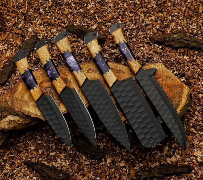 5pcs CARBON Steel Chef Knife, KITCHEN Knives Chef Set