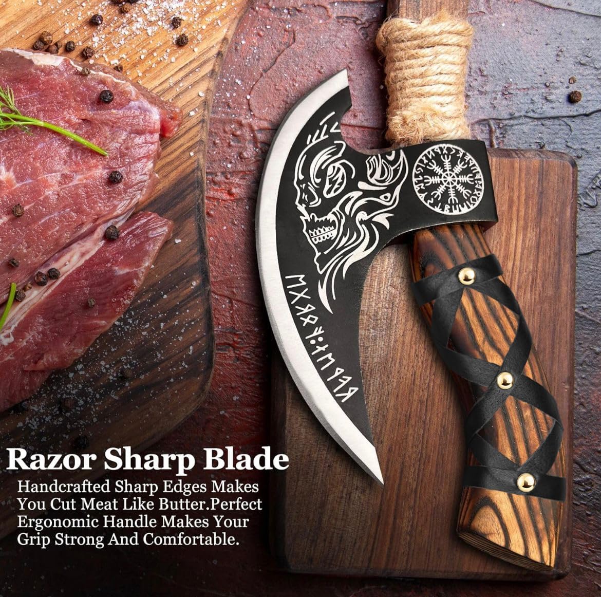 8” INCHES HANDMADE VIKING PIZZA CUTER WOOD HANDLE || DRS KNIVES HUB