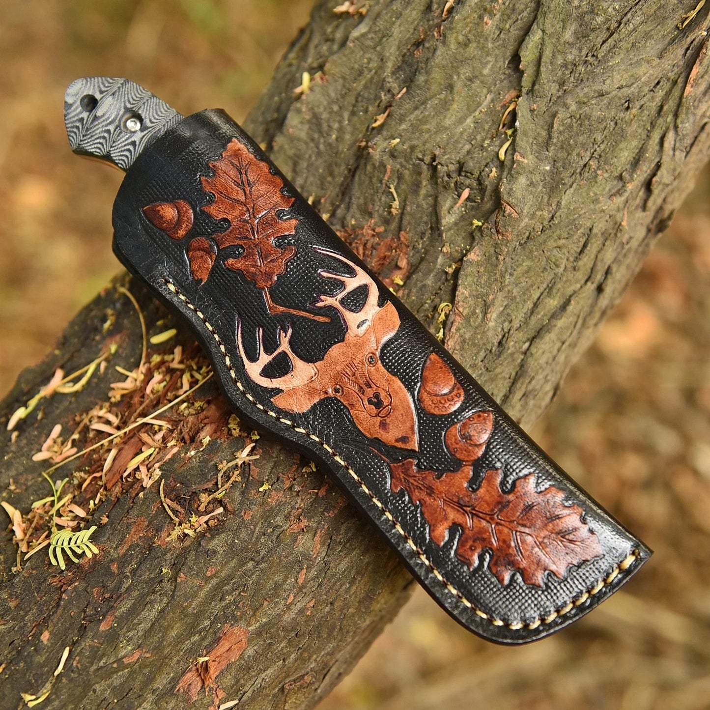Stainless Steel Fixed Blade Knife 8.6" With Leather Sheath Cover
