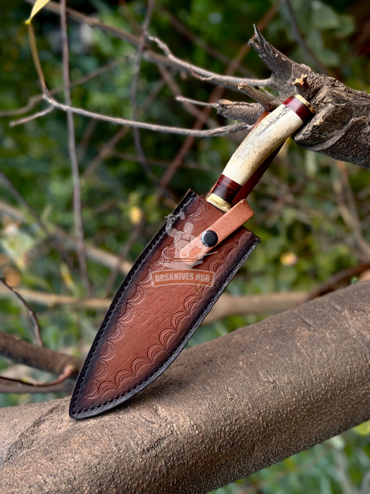 Handmade Damascus Hunting Knife with Stag Antler Handle Custom Bowie Knife | DRSKNIVES HUB