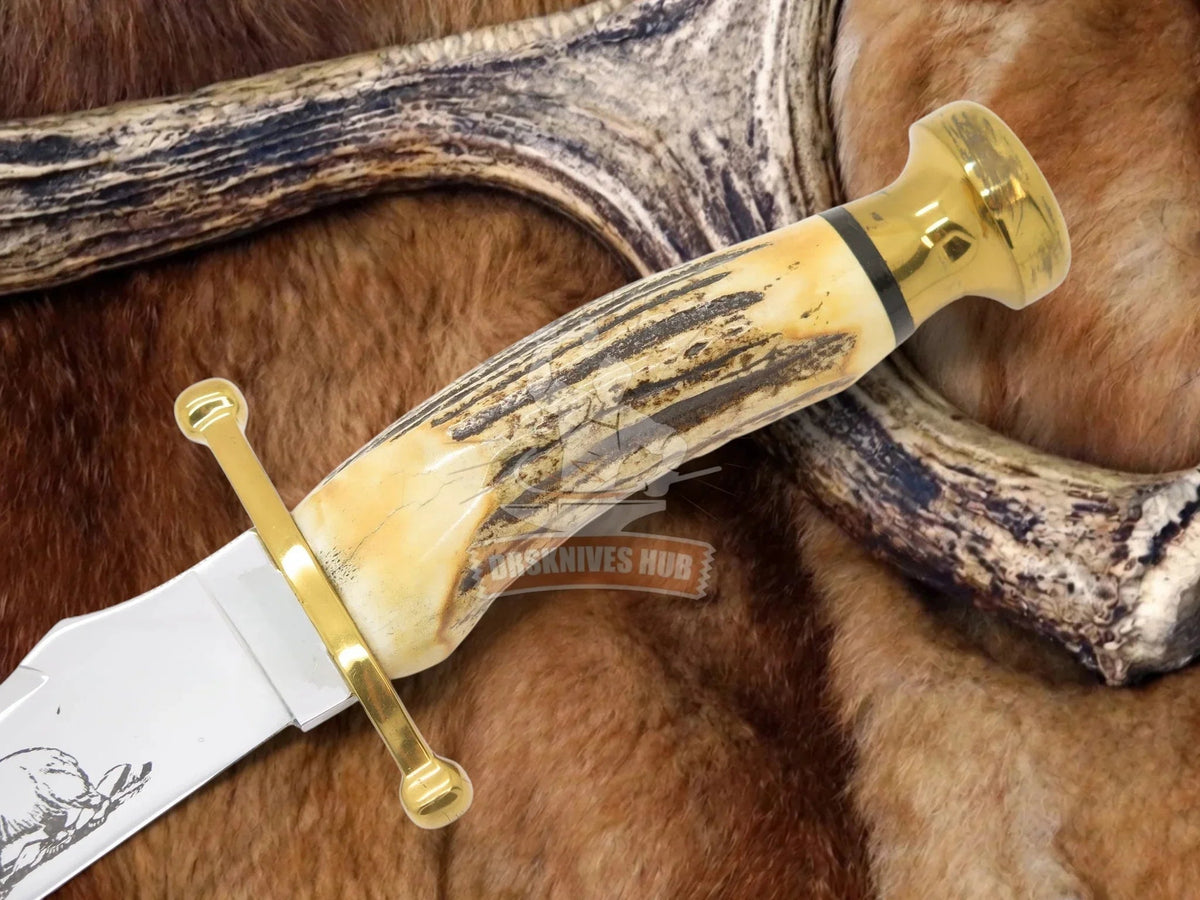 Kodiak Hunter- Handmade Fixed Blade Bowie Hunting Knife Stag Handle | DRSKNIVES HUB