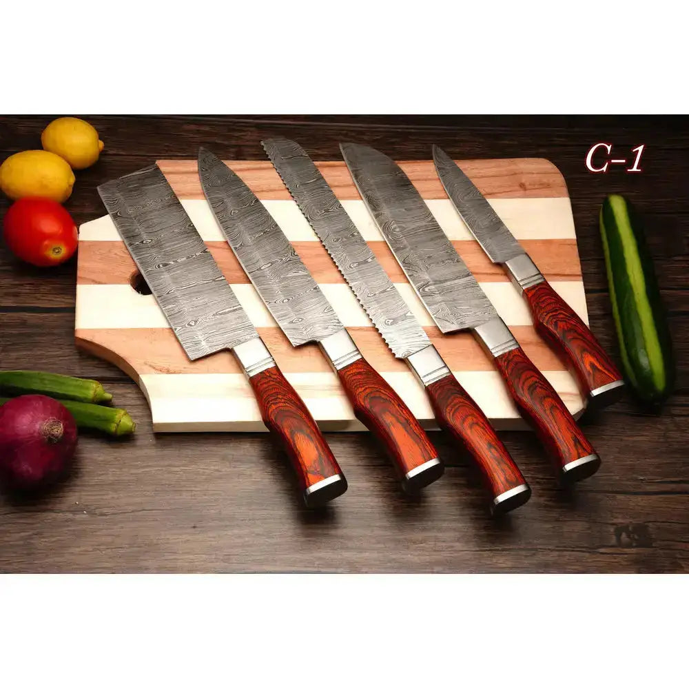 Chef tools kit Custom Handmade Damascus Steel Chef Set With Leather Cover || Drs Knives Hub
