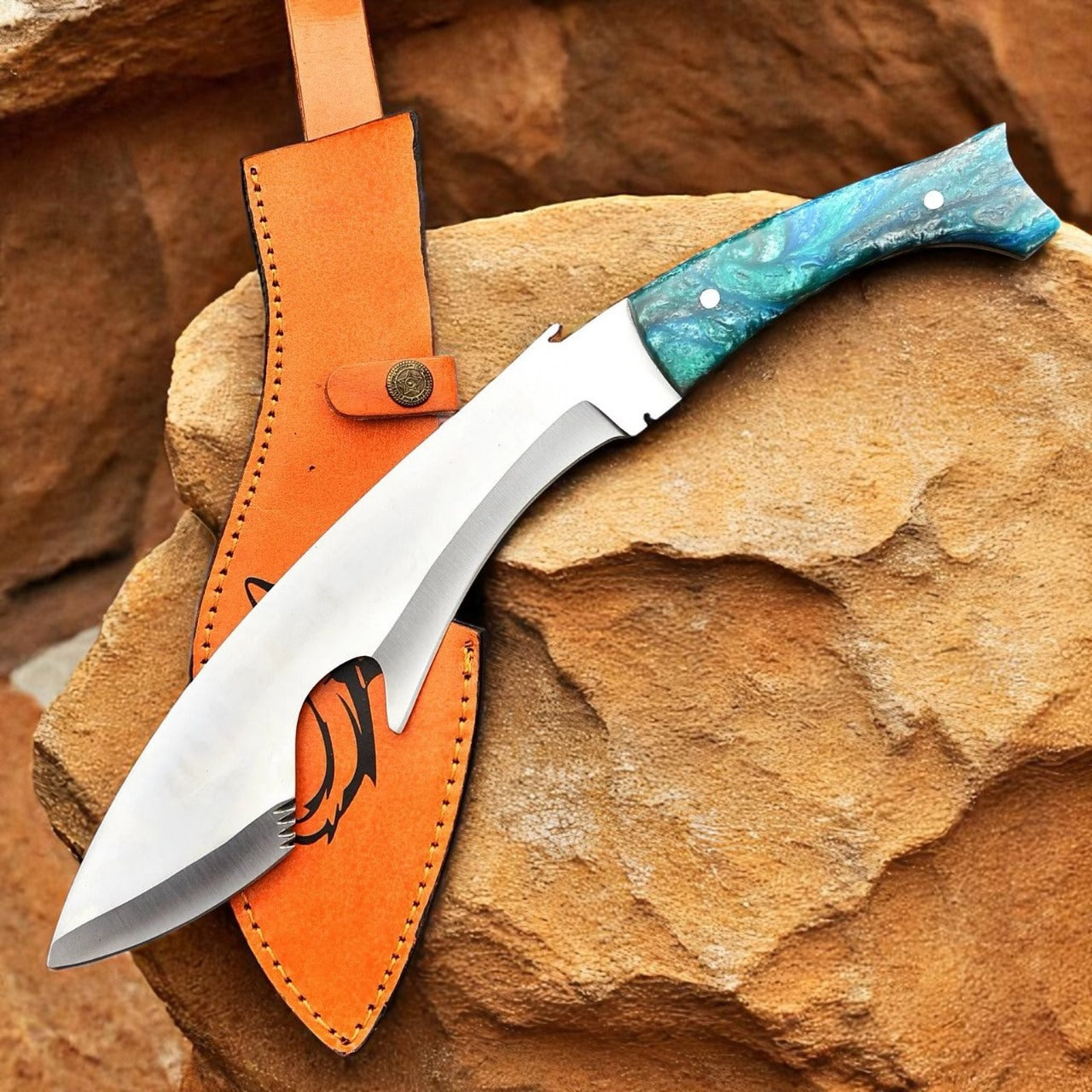 16" Gurkha Jungle Kukri Knife – Full Tang D2 Steel Blade – Resin Handle with Leather Sheath – Handmade Survival Machete
