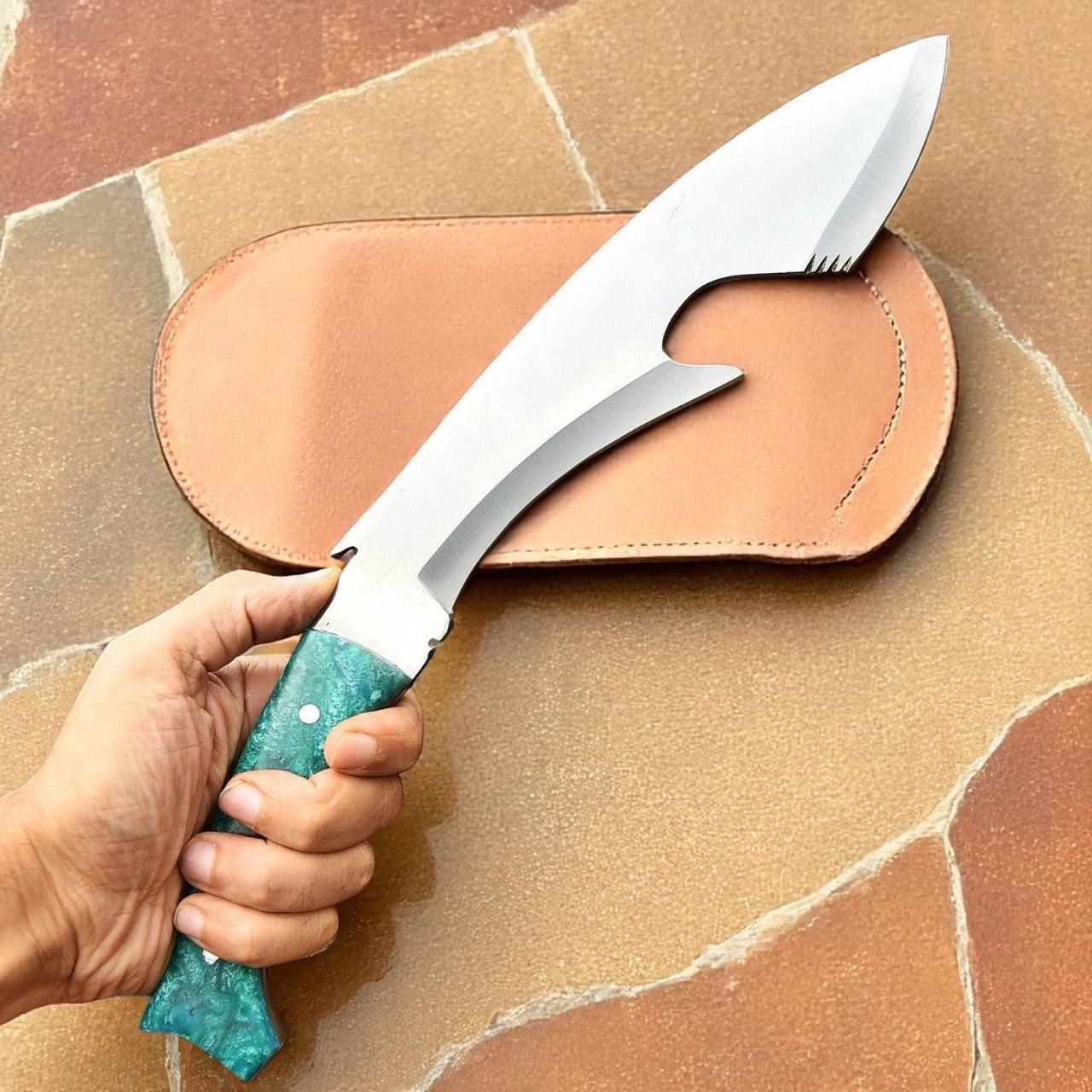16" Gurkha Jungle Kukri Knife – Full Tang D2 Steel Blade – Resin Handle with Leather Sheath – Handmade Survival Machete