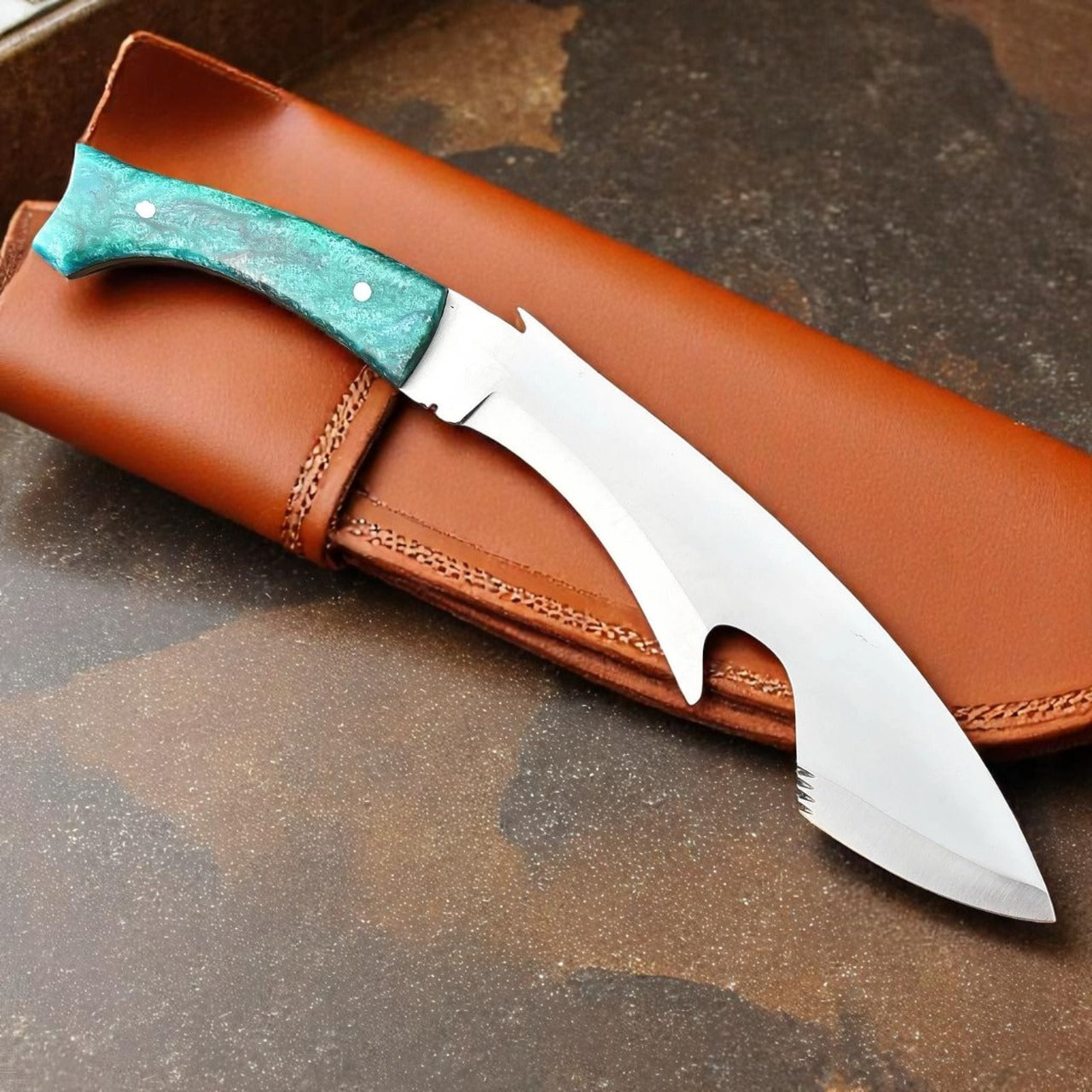 16" Gurkha Jungle Kukri Knife – Full Tang D2 Steel Blade – Resin Handle with Leather Sheath – Handmade Survival Machete