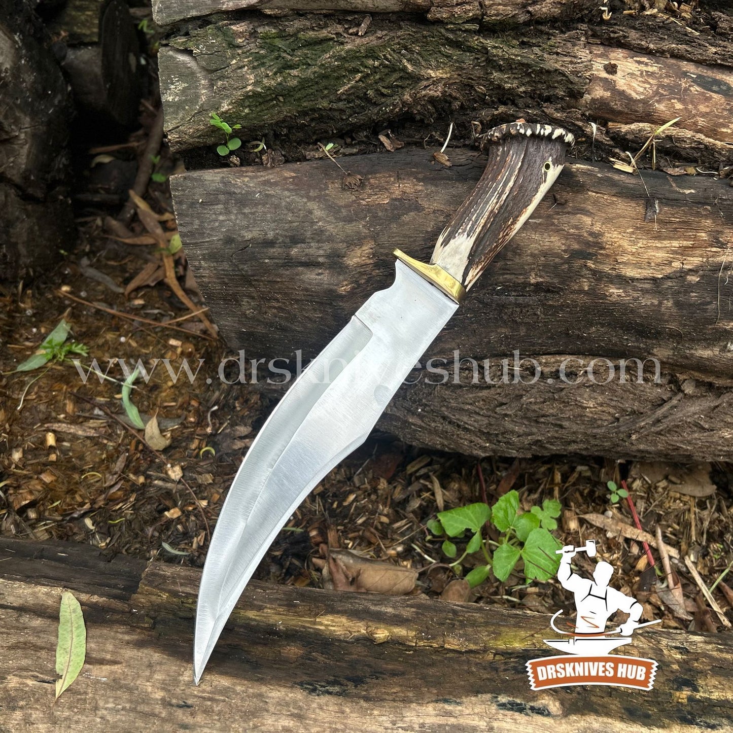 Full Tang Custom Handmade D2 Steel Clip Point Stag Antler Knife With Leather Sheath Cover | DRSKNIVES HUB