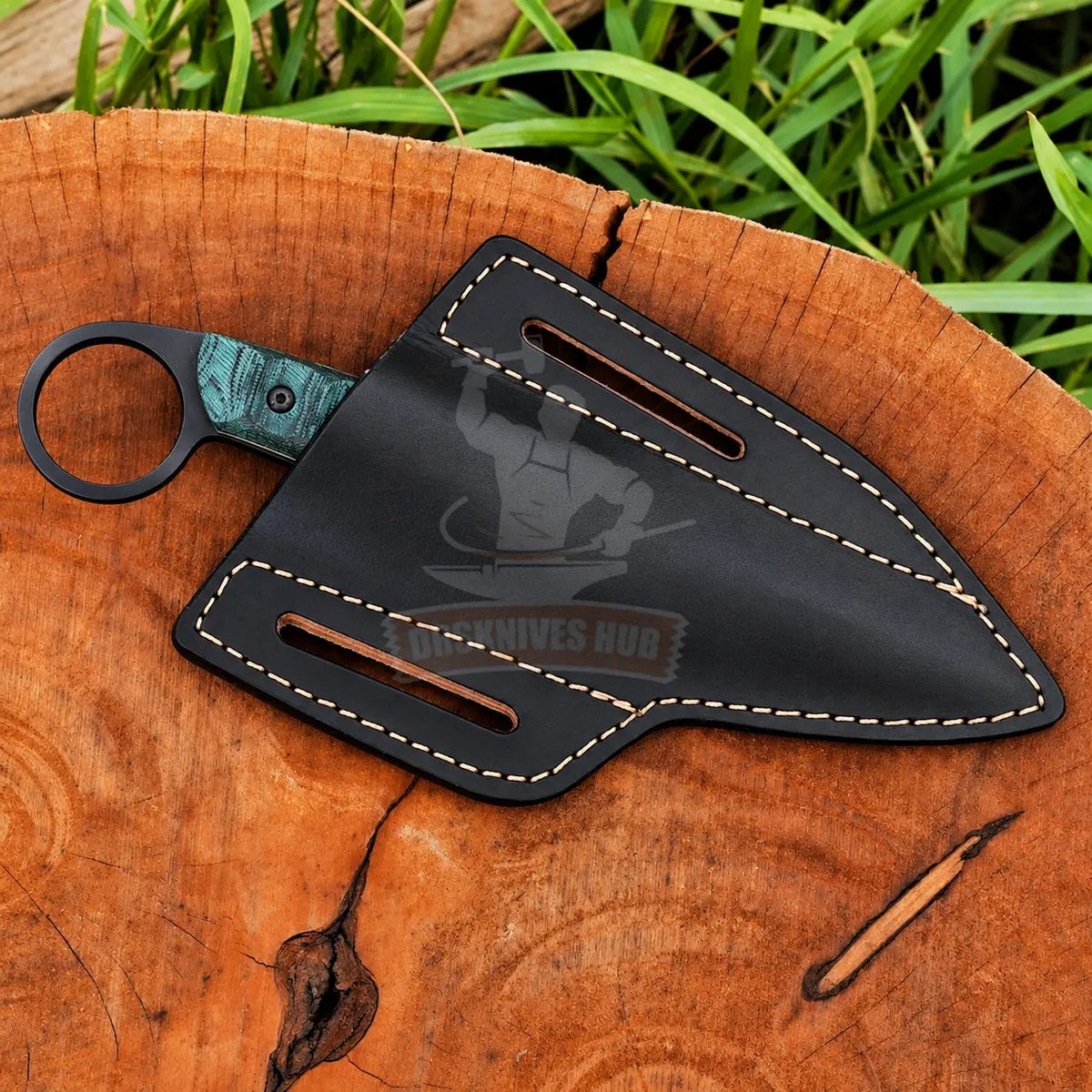 Compact EDC fixed blade knife with green Micarta handle