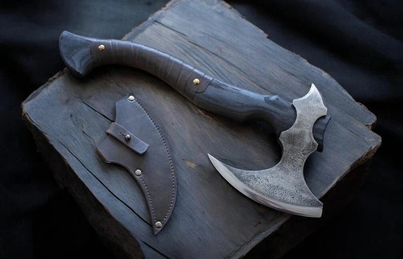 Hand-Forged Bearded Norse Axe with Leather Sheath | DRSKNIVES HUB