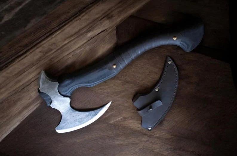 Hand-Forged Bearded Norse Axe with Leather Sheath | DRSKNIVES HUB