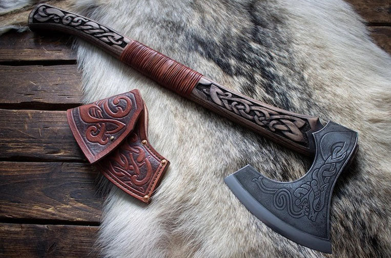 Hand-Forged Premium Viking Axe with Leather Sheath | DRSKNIVES HUB