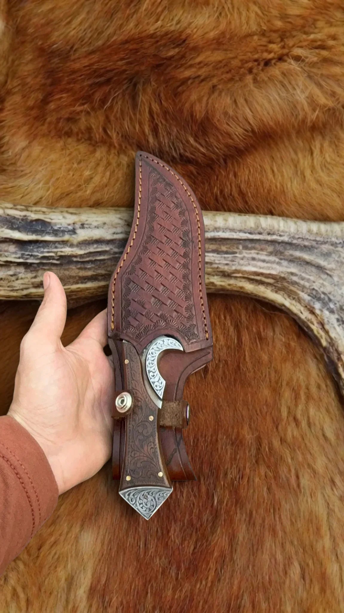 drsknives-hub-damascus-camping-knife-leather-sheath - DRSKNIVES HUB