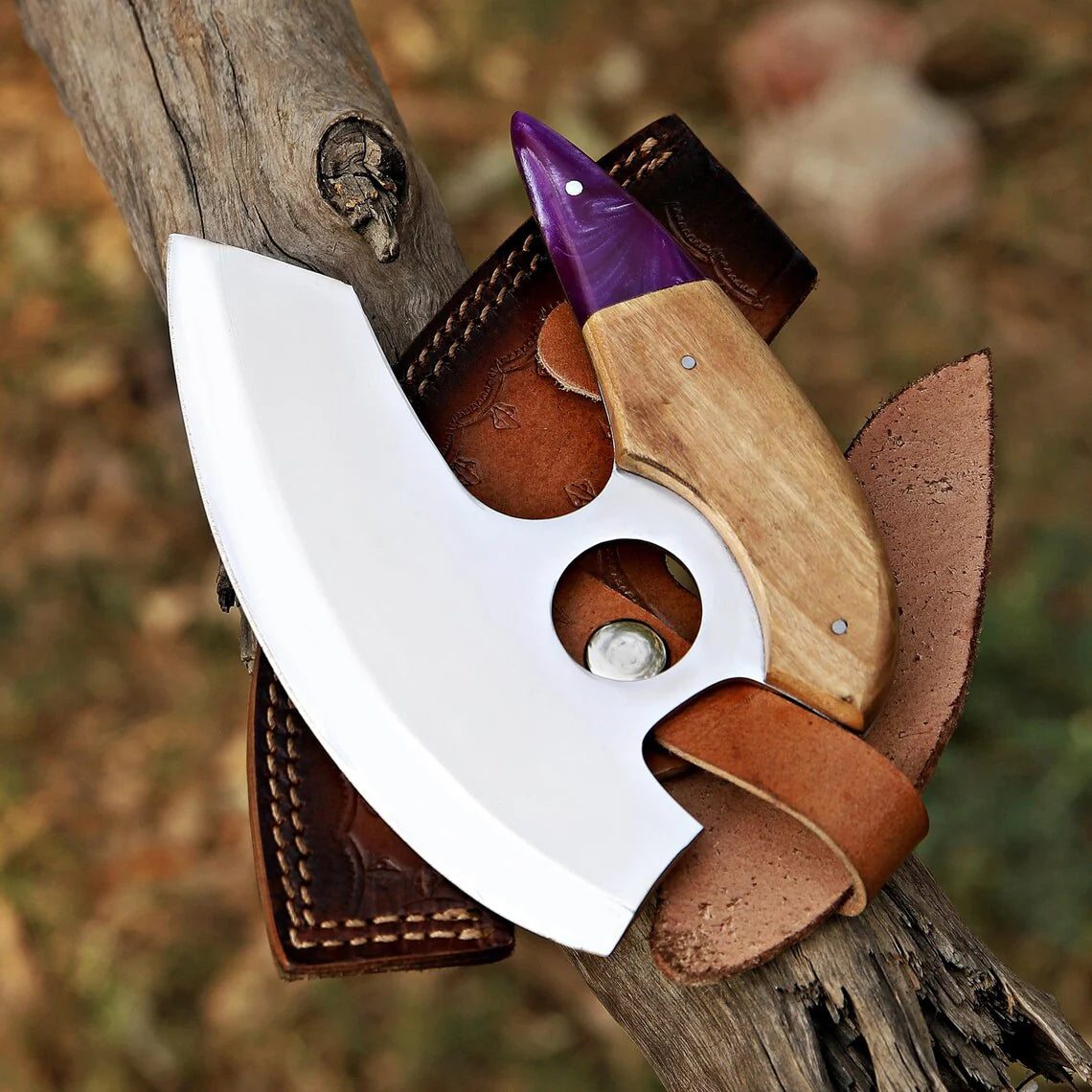 Custom Handmade D2 Steel Ulu Knife – Precision Pizza Cutter with Wood Handle & Leather Sheath - Drs Knives Hub