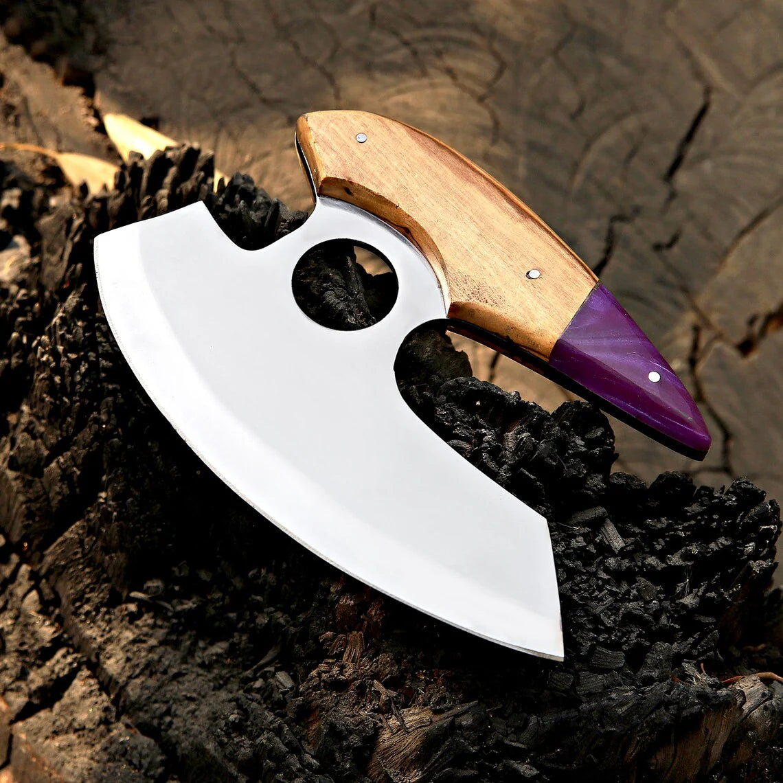 Custom Handmade D2 Steel Ulu Knife – Precision Pizza Cutter with Wood Handle & Leather Sheath - Drs Knives Hub