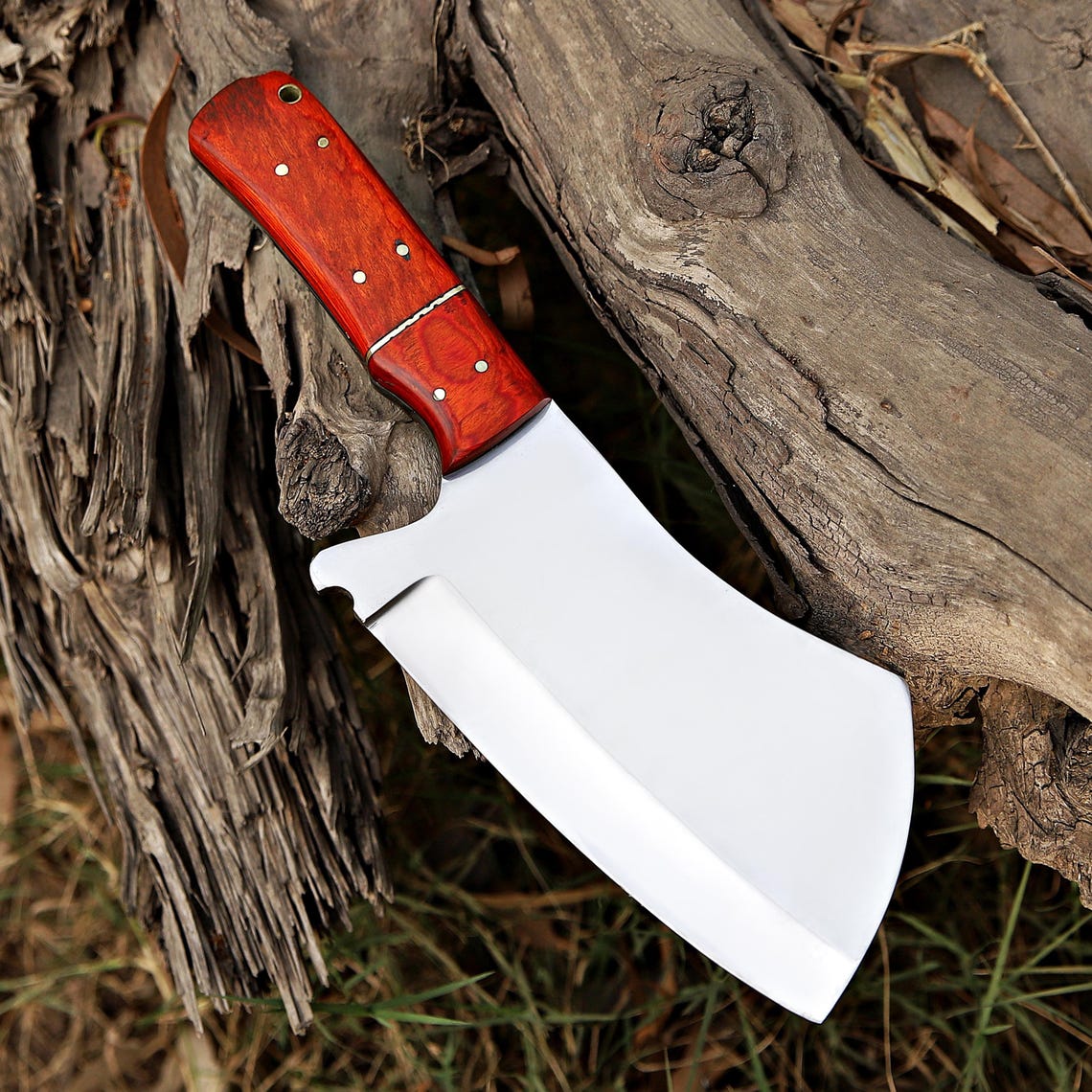 Handmade J2 Steel mirror polish Cleaver Knife, Meat Chopper Knife With Leather Sheath Cover