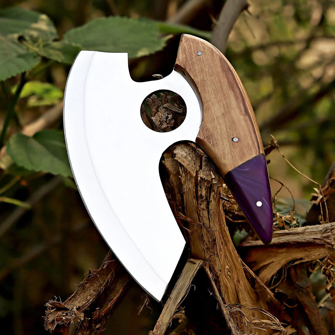 Custom Handmade D2 Steel Ulu Knife – Precision Pizza Cutter with Wood Handle & Leather Sheath - Drs Knives Hub