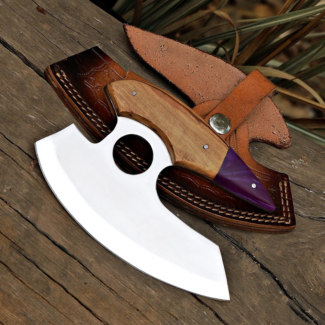 Custom Handmade D2 Steel Ulu Knife – Precision Pizza Cutter with Wood Handle & Leather Sheath - Drs Knives Hub