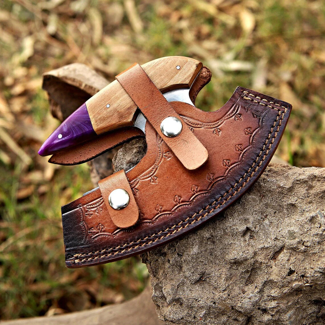 Custom Handmade D2 Steel Ulu Knife – Precision Pizza Cutter with Wood Handle & Leather Sheath - Drs Knives Hub