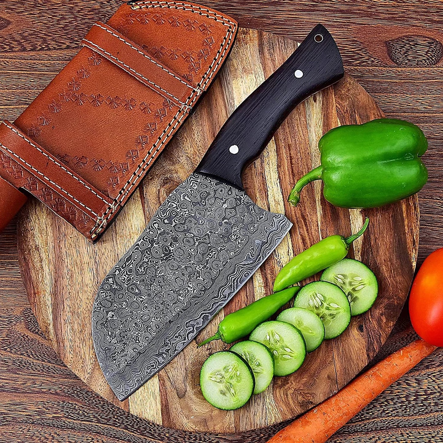 Serbian Cleaver Butcher knife Handmade Meat Cleaver With Cowhide Leather Sheath