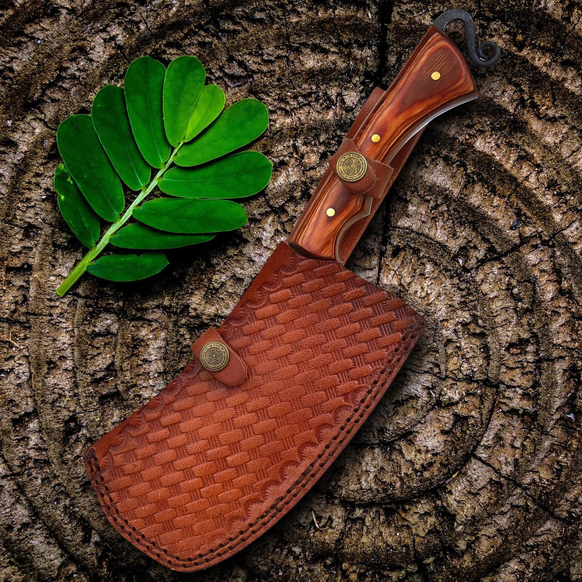 Genuine leather sheath for handmade carbon steel cleaver