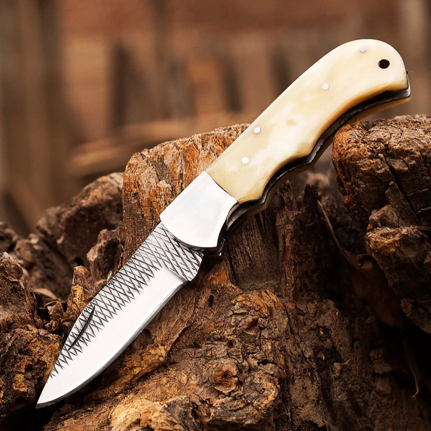 Handmade Folding Knife Carbon Steel Pocket Knife Everyday Carry Knife With Leather Pouch