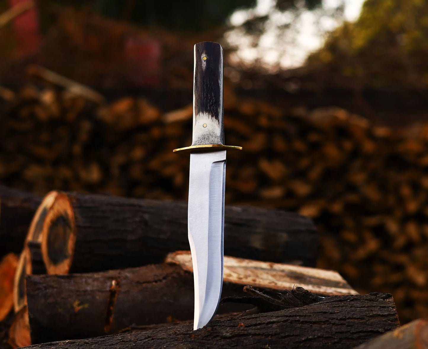 HAND FORGED J2 STEEL BOWIE KNIFE ANTLER HORN HANDLE WITH SHEATH || DRS KNIVES HUB