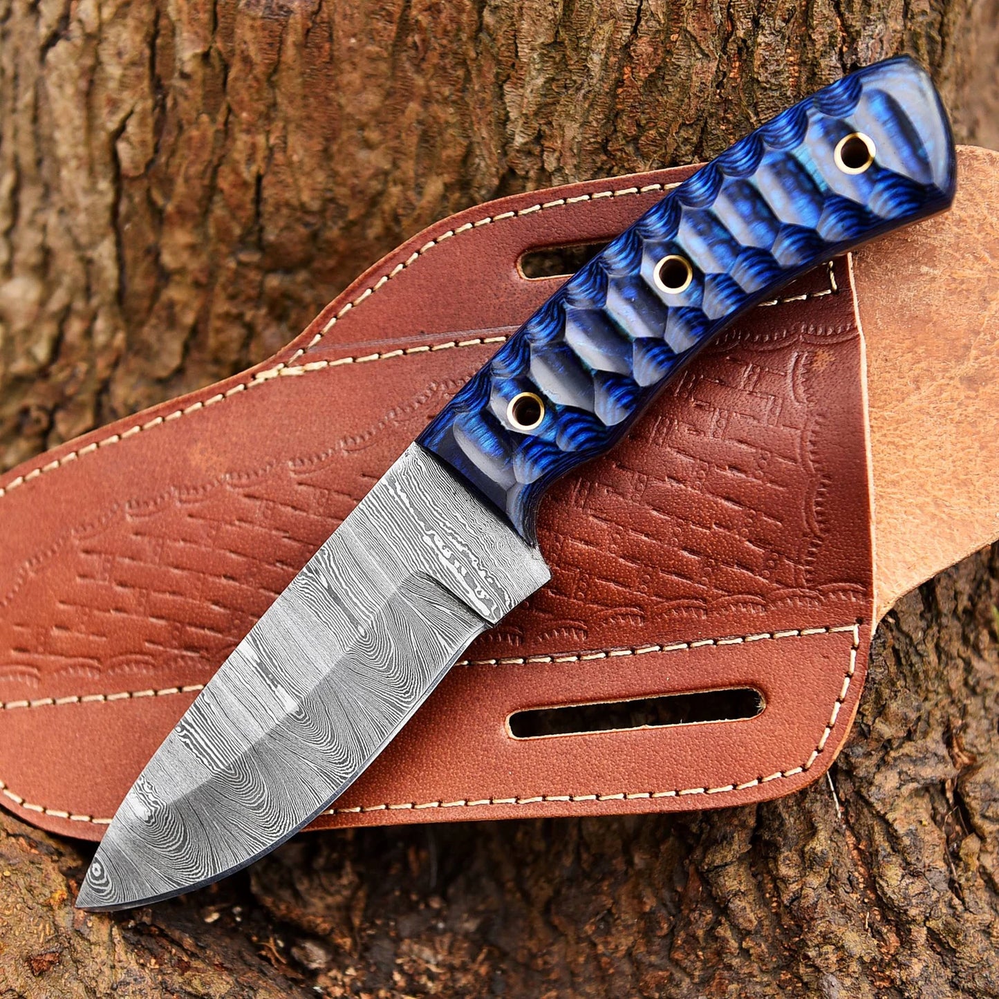 Every Day Carry Handmade Damascus Steel Knife Bush craft Knife With Leather Sheath Cover