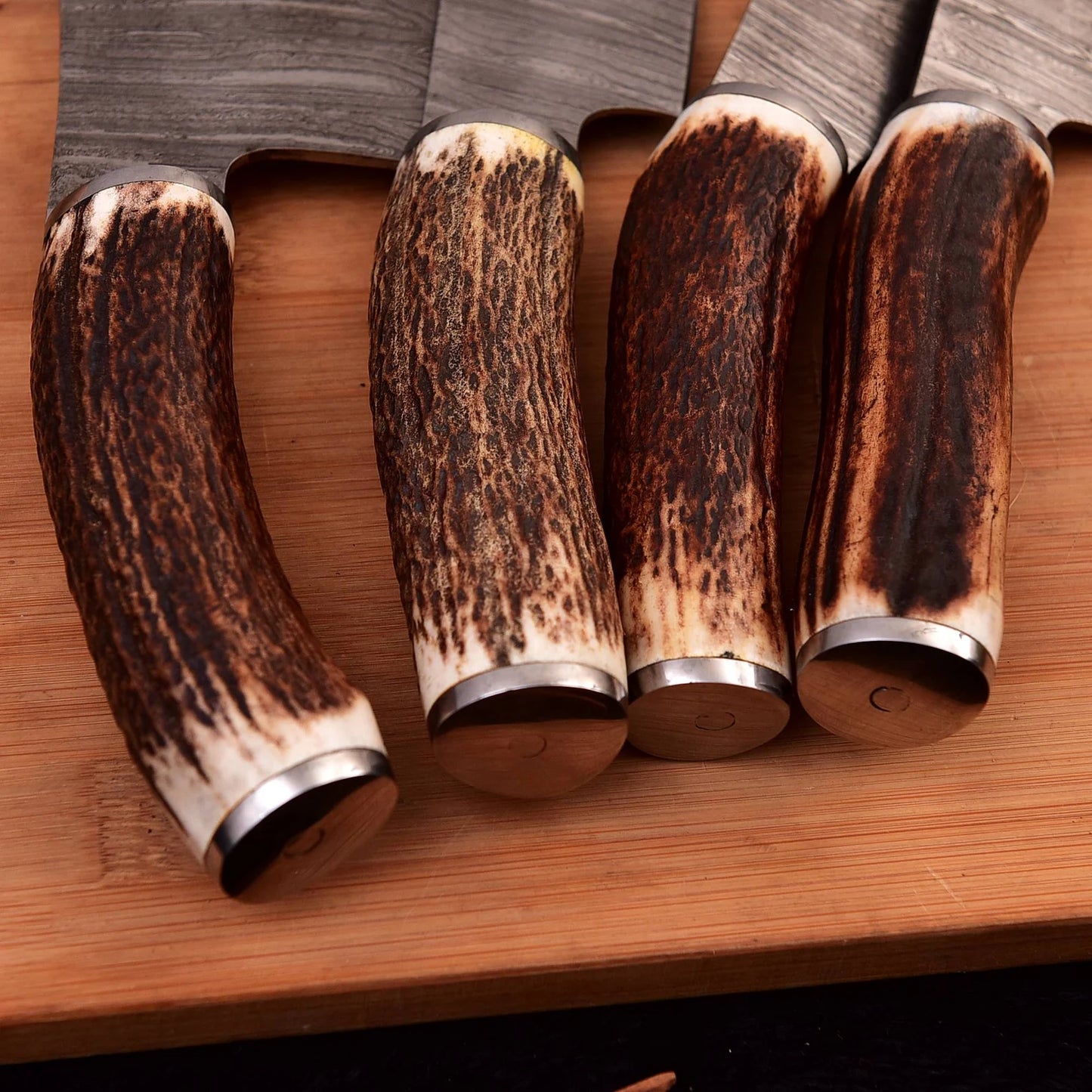 4 piece Chef knives set Hand Forge chef knives Antler knives Set With Leather Roll Kit Bag