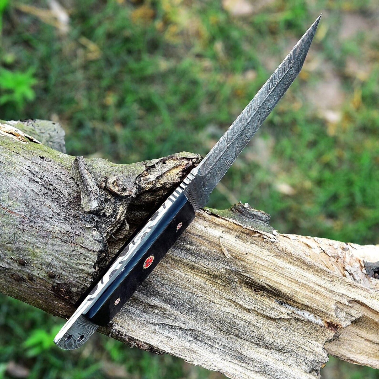 Hand Crafted Damascus Steel Buffalos Horn Handle Tanto Knife With Leather Sheath Cover