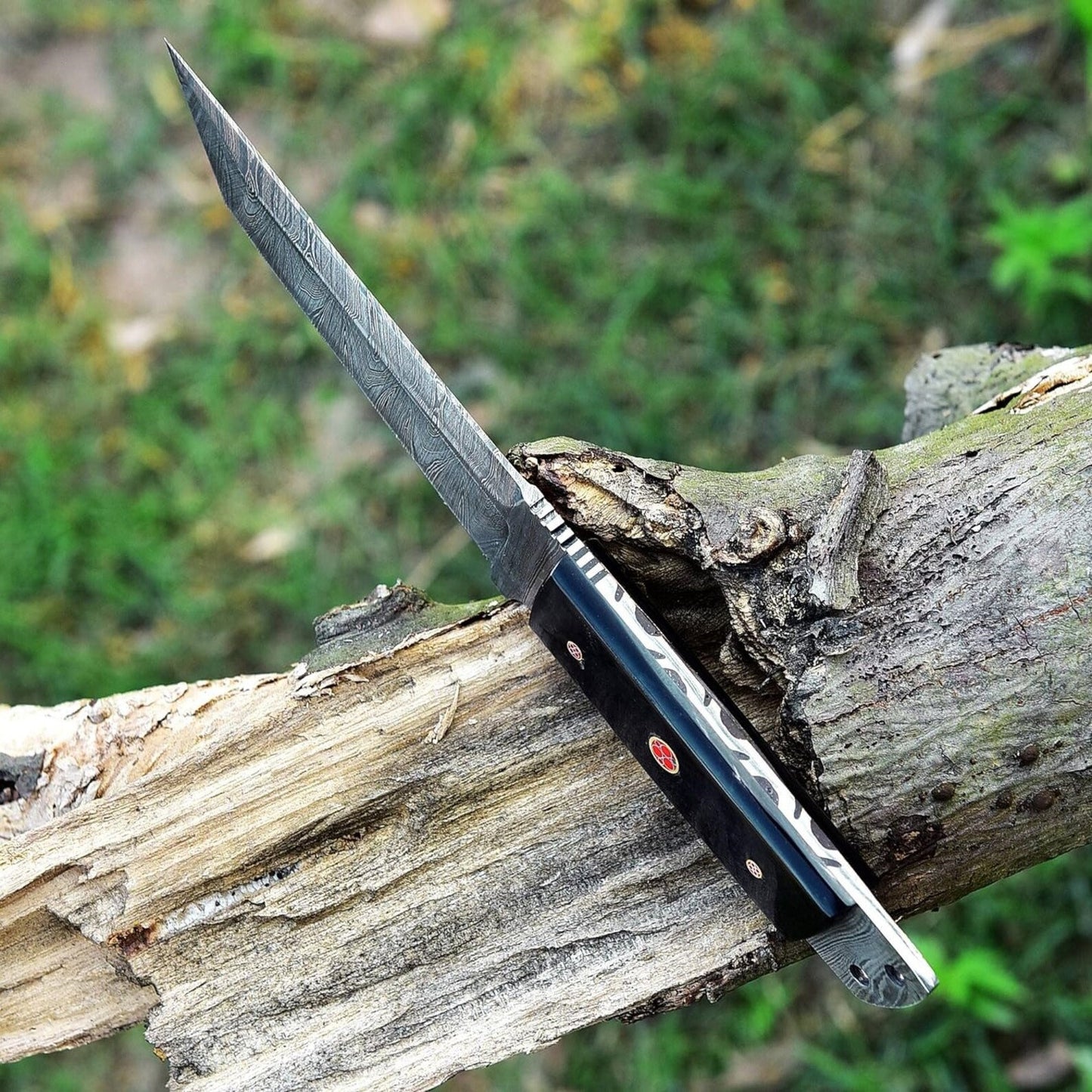 Hand Crafted Damascus Steel Buffalos Horn Handle Tanto Knife With Leather Sheath Cover