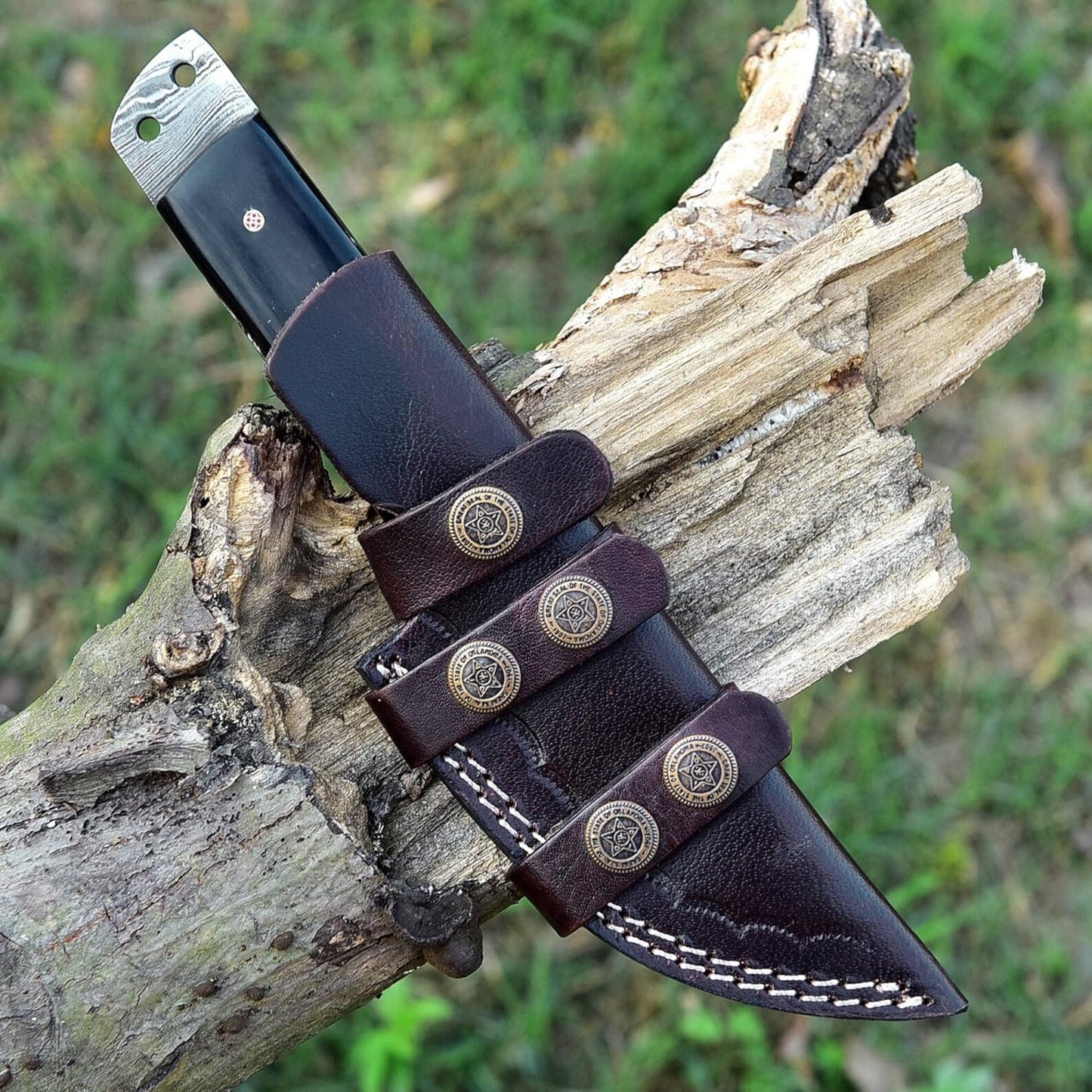 Hand Crafted Damascus Steel Buffalos Horn Handle Tanto Knife With Leather Sheath Cover