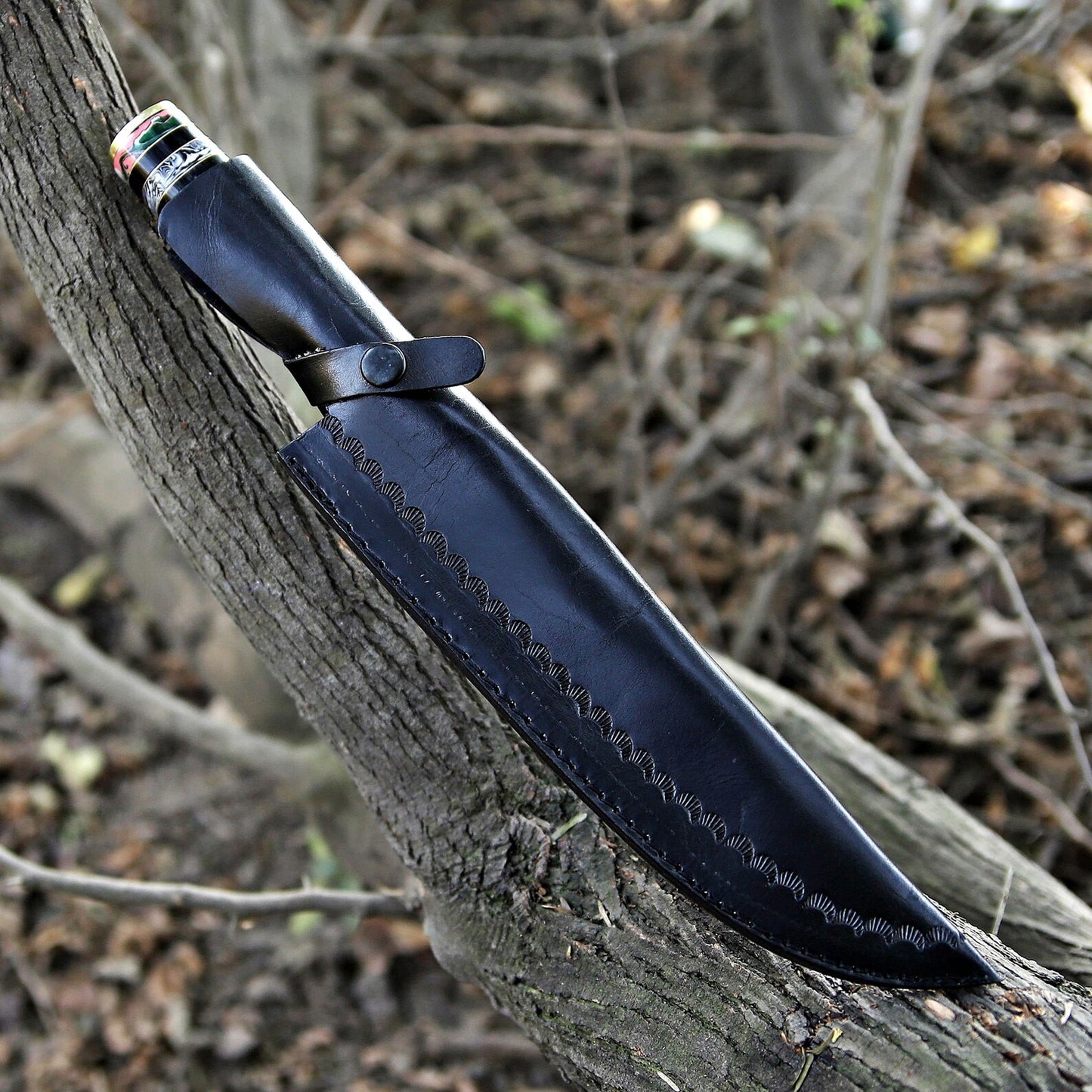 HANDMADE DAMASCUS STEEL RESIN HANDLE CHEF KNIFE WITH LEATHER COVER || DRS KNIVES HUB