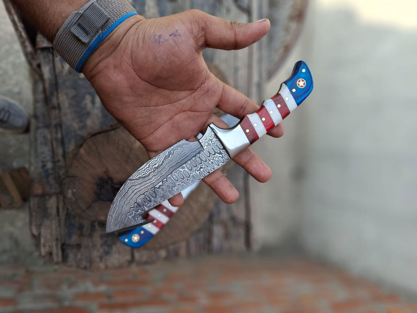 CUSTOM HANDMADE DAMASCUS STEEL GUT HOOK HUNTING KNIVES PAIR || DRS KNIVES HUB