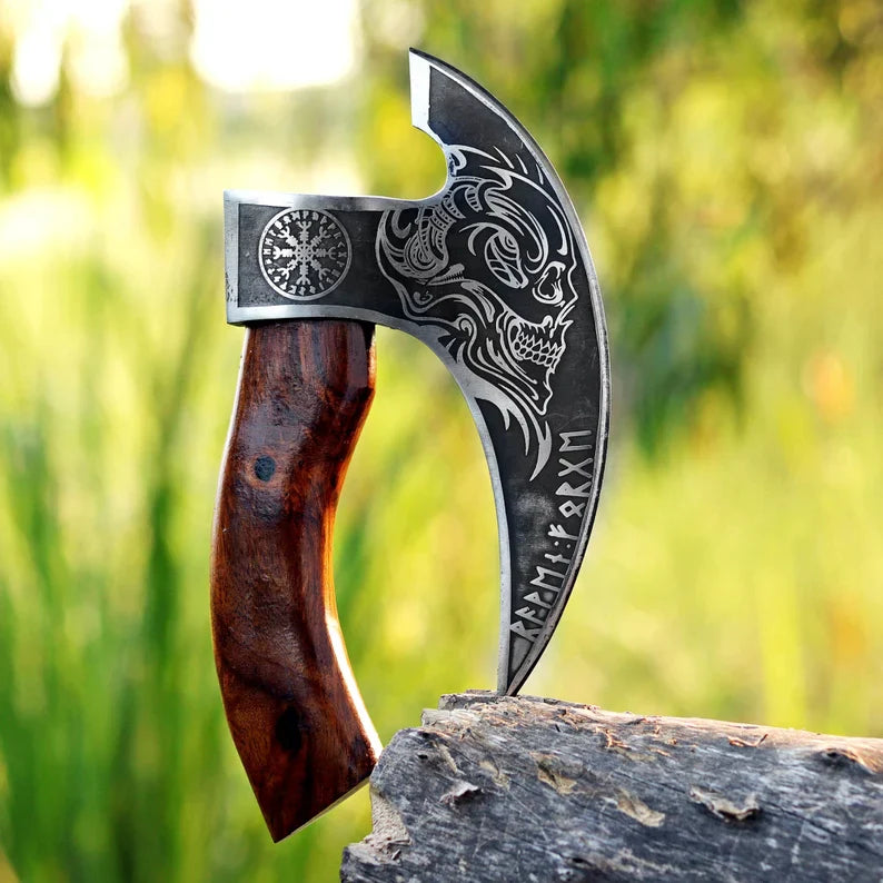 Custom Handmade Viking Style Pizza Cutter Axe Wood Handle With Leather Sheath Cover | Drs Knives Hub